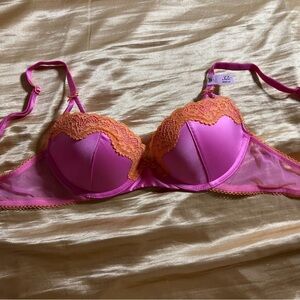 Victoria Secret Pink and Orange Lace Trim Bra